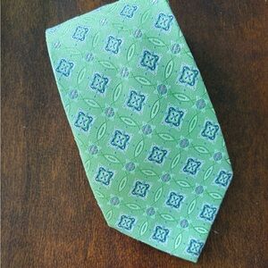 Rooster Men’s vintage 100% Silk Preppy  Green Pink Blue Geometric Tie
